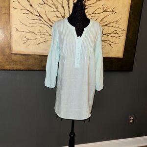 100% Linen Light Mint PinTuck  Long Sleeve Tunic / Dress / Coverup